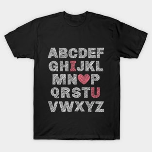 English Teacher Alphabet I Love You Valentine's Day Cute Teacher or Student Shirt, A to Z,I Love You T-Shirt